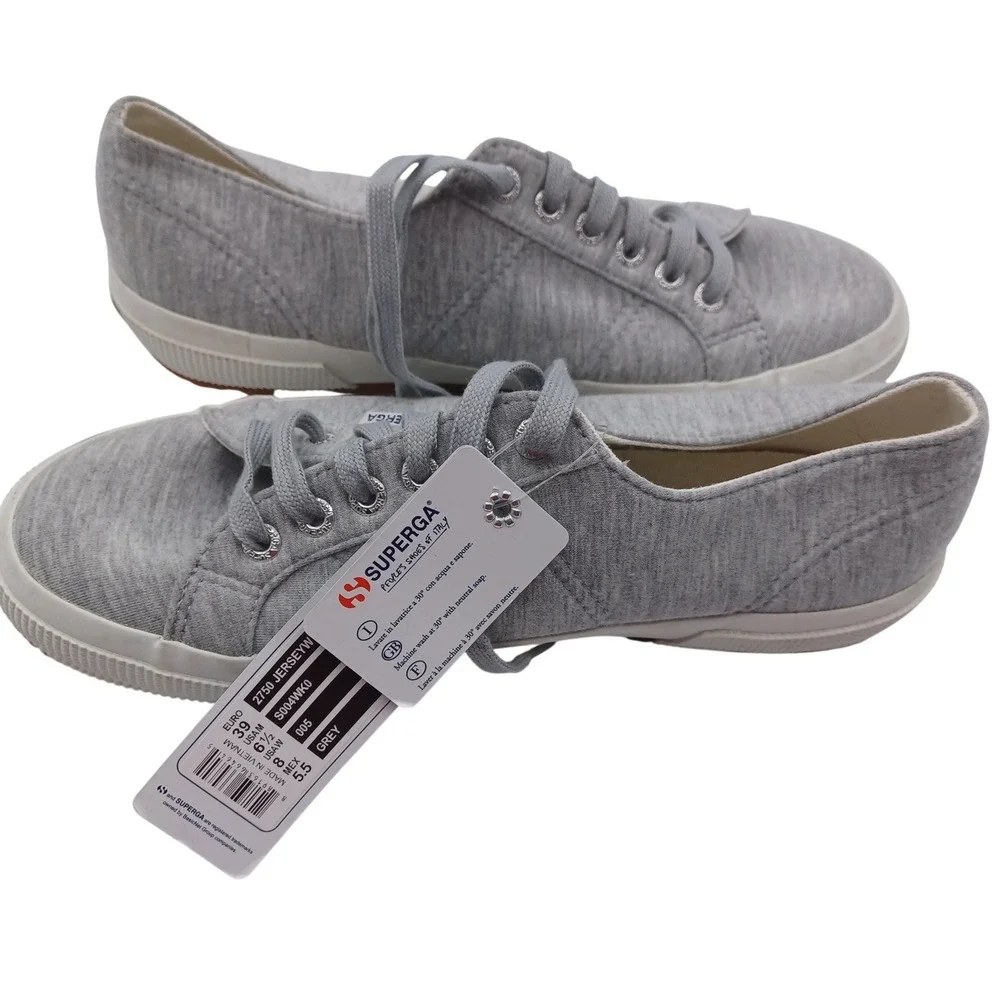 Superga 2750 Jersey Sneaker Womens 8 Grey New Low Top Lace Up Casual Shoes